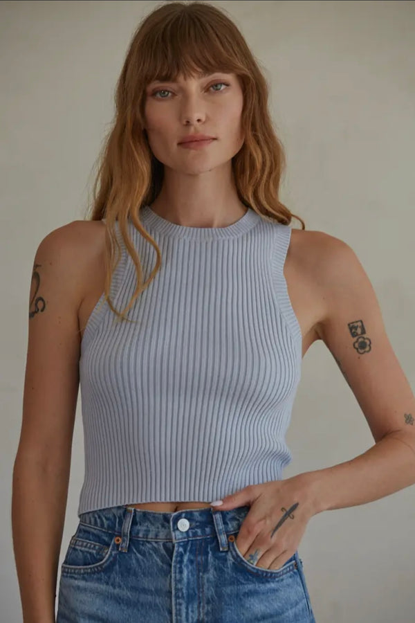 By Together Lite Blue Sawyer Crop Sweater Top