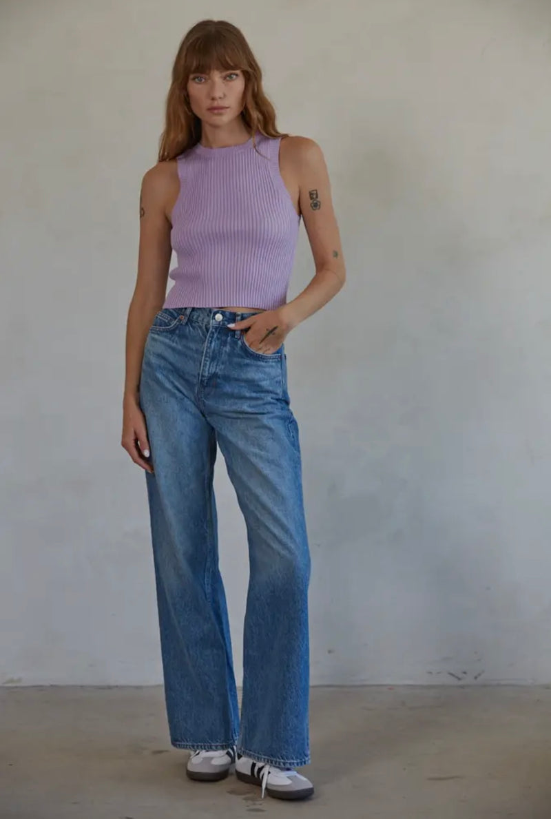 By Together Lavender Sawyer Crop Sweater Top