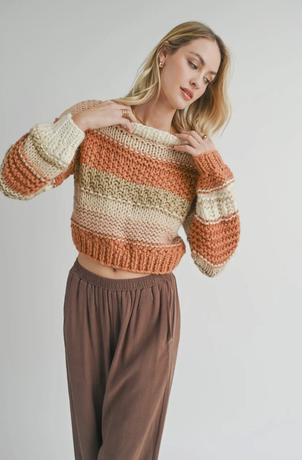 Sadie & Sage Brick Multi Butter Pecan Chunky Sweater