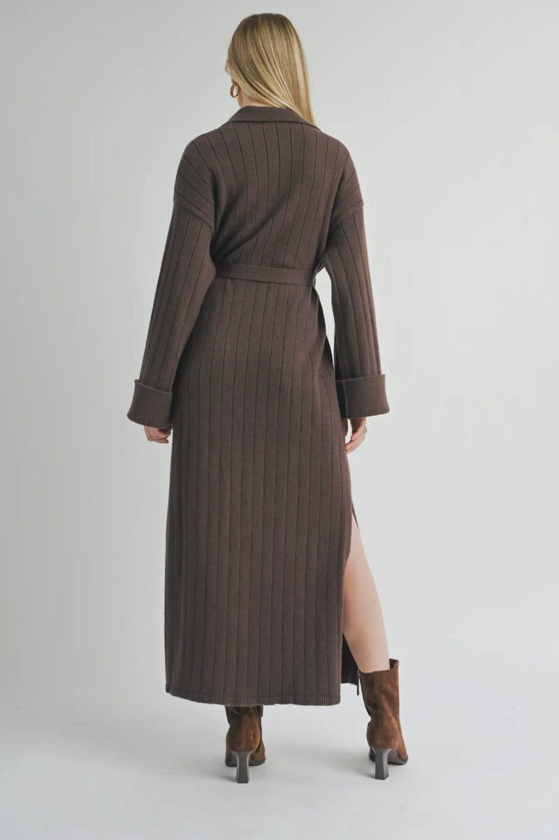 Sage The Label Chocolate Amber Waist Tied Sweater Midi Dress