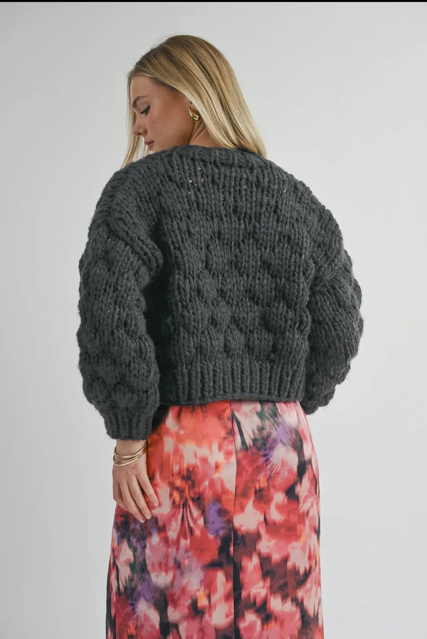 Sage The Label Charcoal This and That Chunky Cardigan Sweater