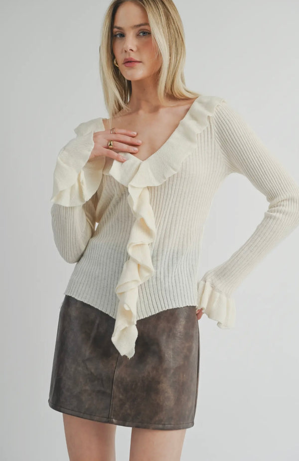 Sage The Label Ivory Petra Ruffled Sweater