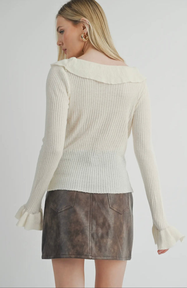 Sage The Label Ivory Petra Ruffled Sweater