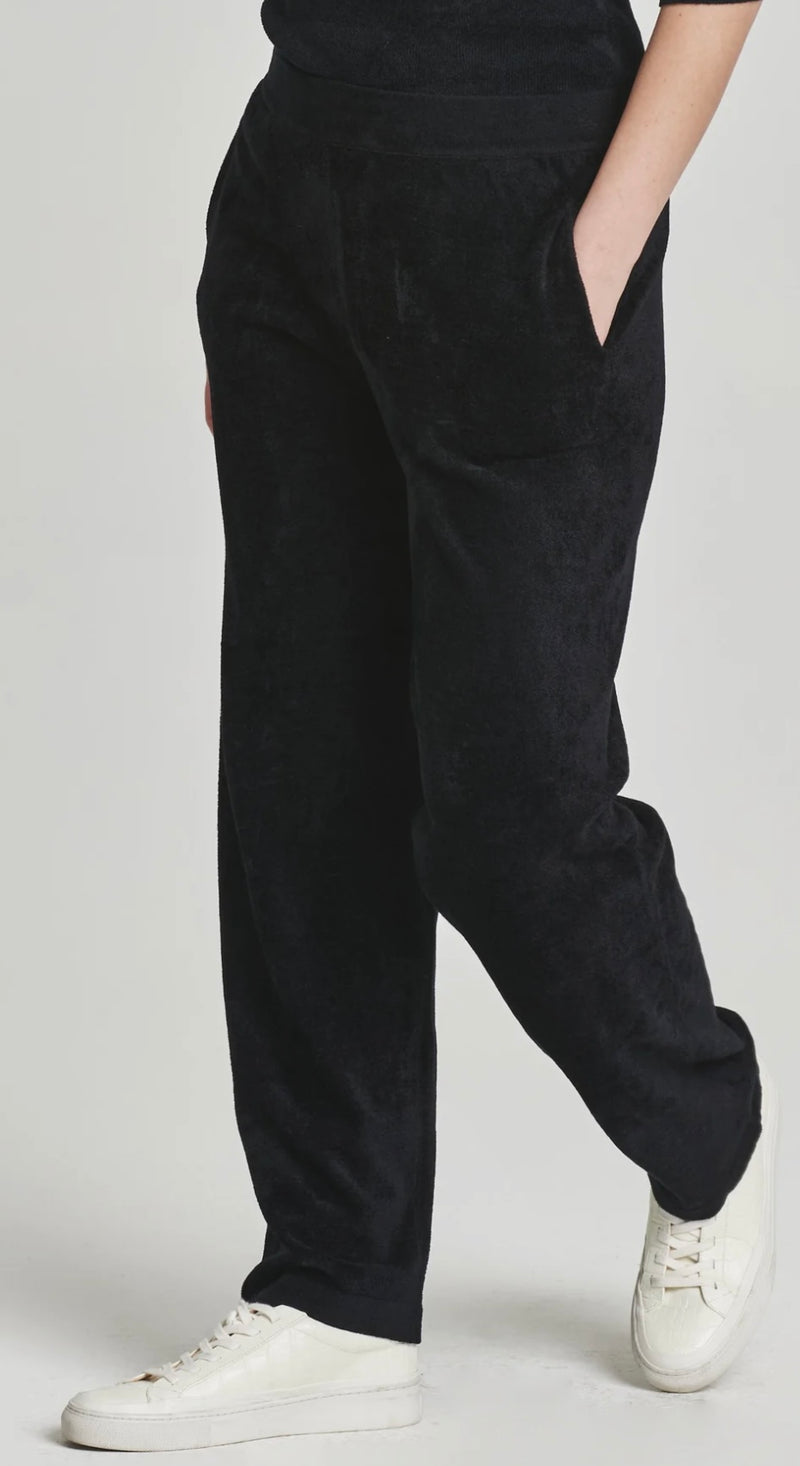 Another Love Black Carson Tapered Leg Slant Pockets Elastic Waist Chenille Pant