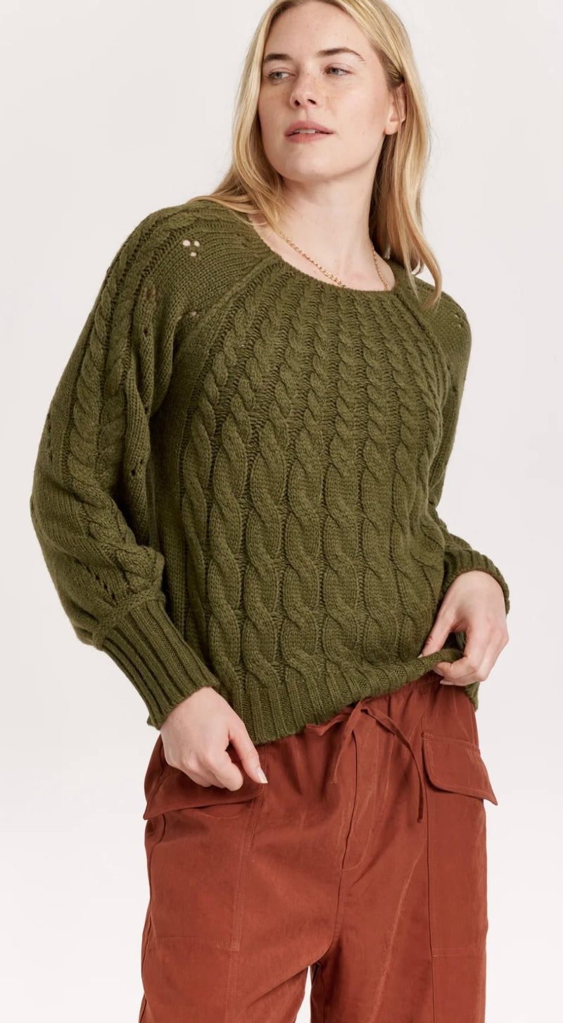 Another Love Vineyard Paulette Cable Detail Wide Crew Neck Sweater