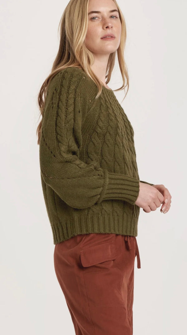 Another Love Vineyard Paulette Cable Detail Wide Crew Neck Sweater