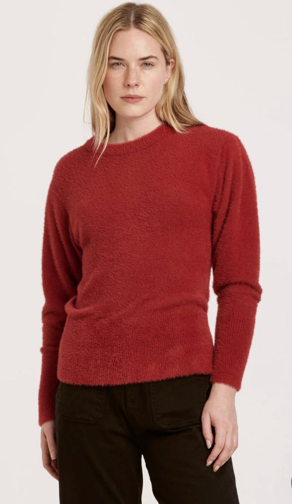 Another Love Ruby Pink Janessa Long Pleated Sleeve Crew Neck Sweater