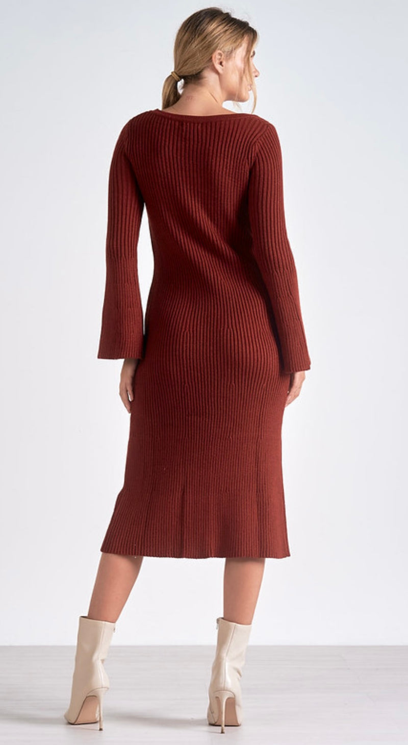 Elan Brick Long Sleeve Scoop Neck Knit Maxi Dress