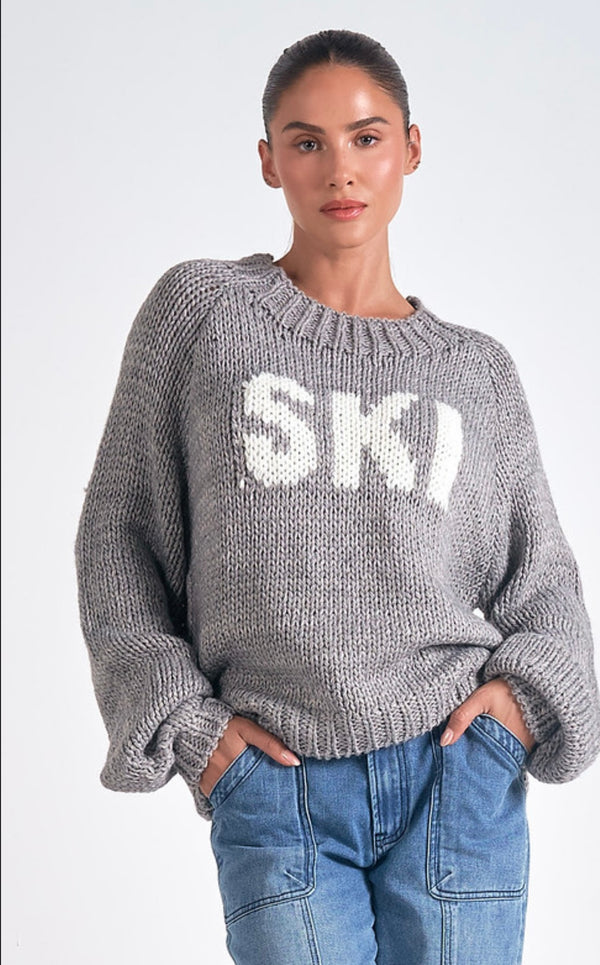 Elan Charcoal Crewneck "SKI" Sweater