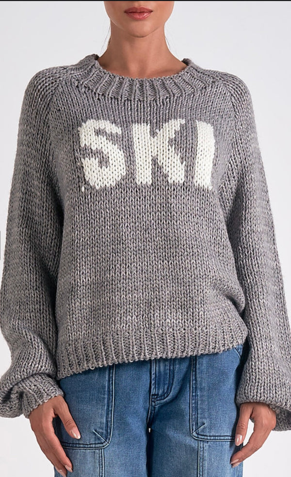 Elan Charcoal Crewneck "SKI" Sweater