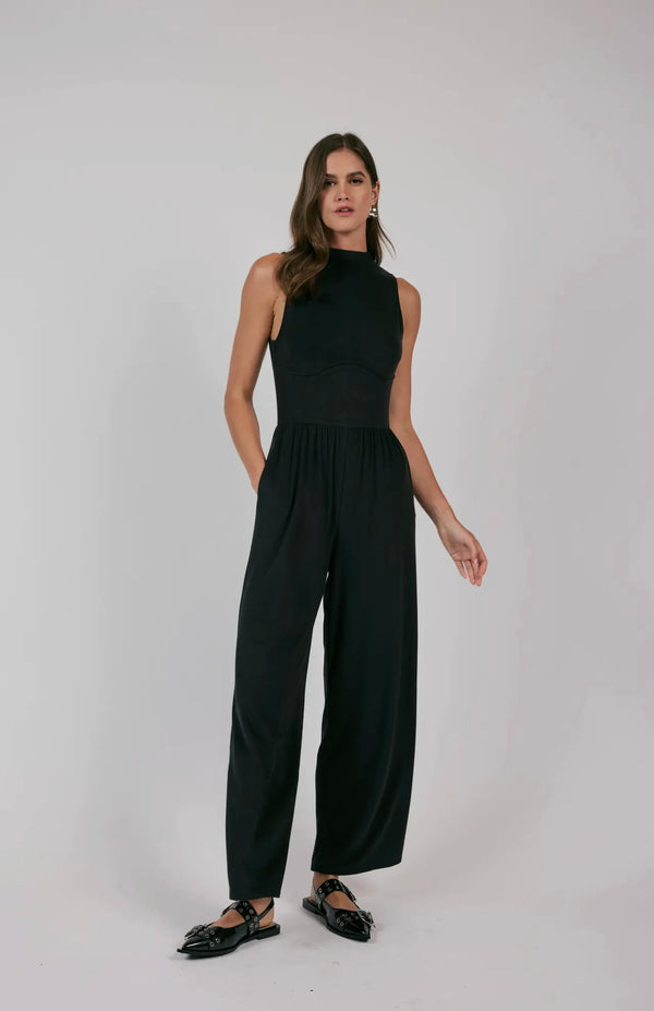 Sage The Label Black See Me Now Corset Knit Jumpsuit