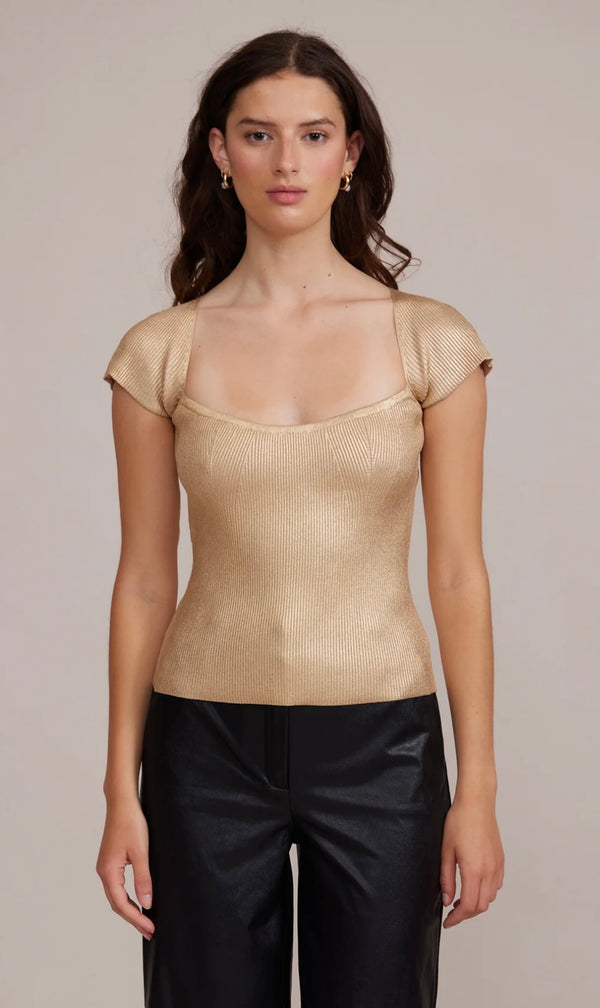 Lucy Paris Gold Ryan Foiled Knit Cap Sleeve Top