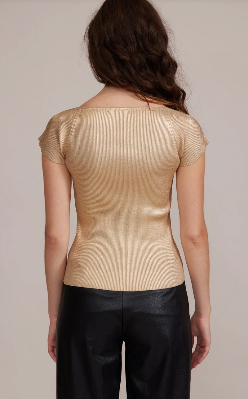 Lucy Paris Gold Ryan Foiled Knit Cap Sleeve Top