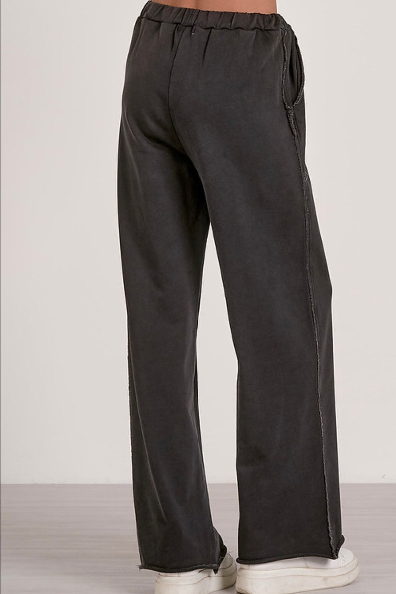Elan Black Elastic Waistband Wide Leg Casual Pant