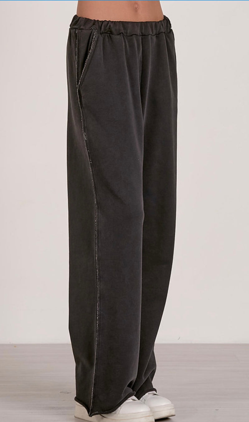 Elan Black Elastic Waistband Wide Leg Casual Pant