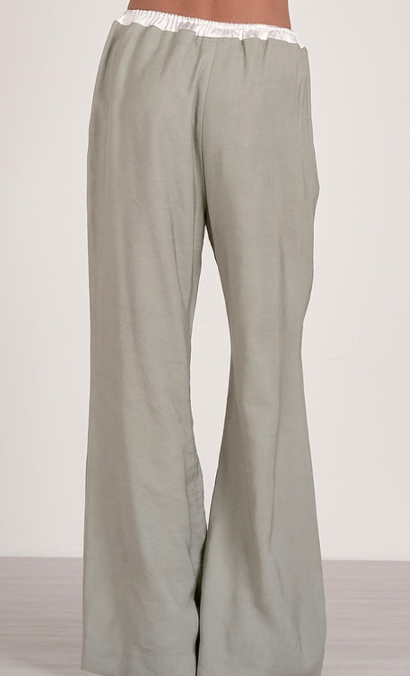 Elan Grey White Elastic Waistband Wide Leg Pant