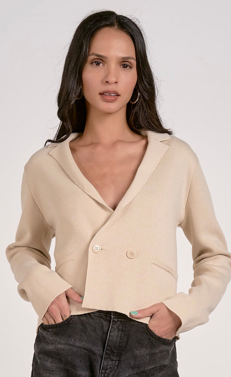 Elan Natural Long Sleeve Sweater Jacket with Lapel