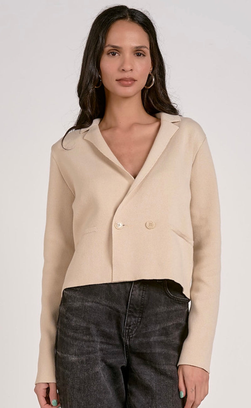 Elan Natural Long Sleeve Sweater Jacket with Lapel