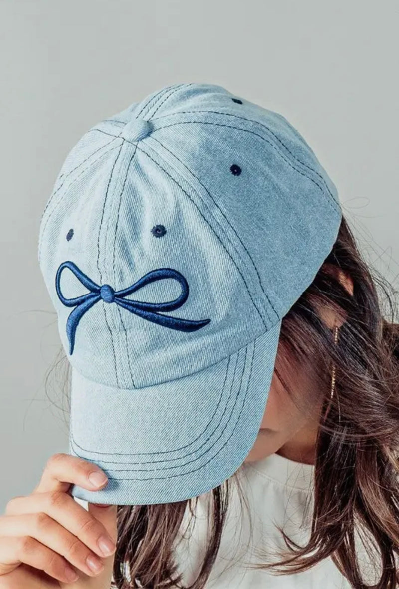 Urban Daizy Light Blue Baseball Cap with Dark Blue Bow