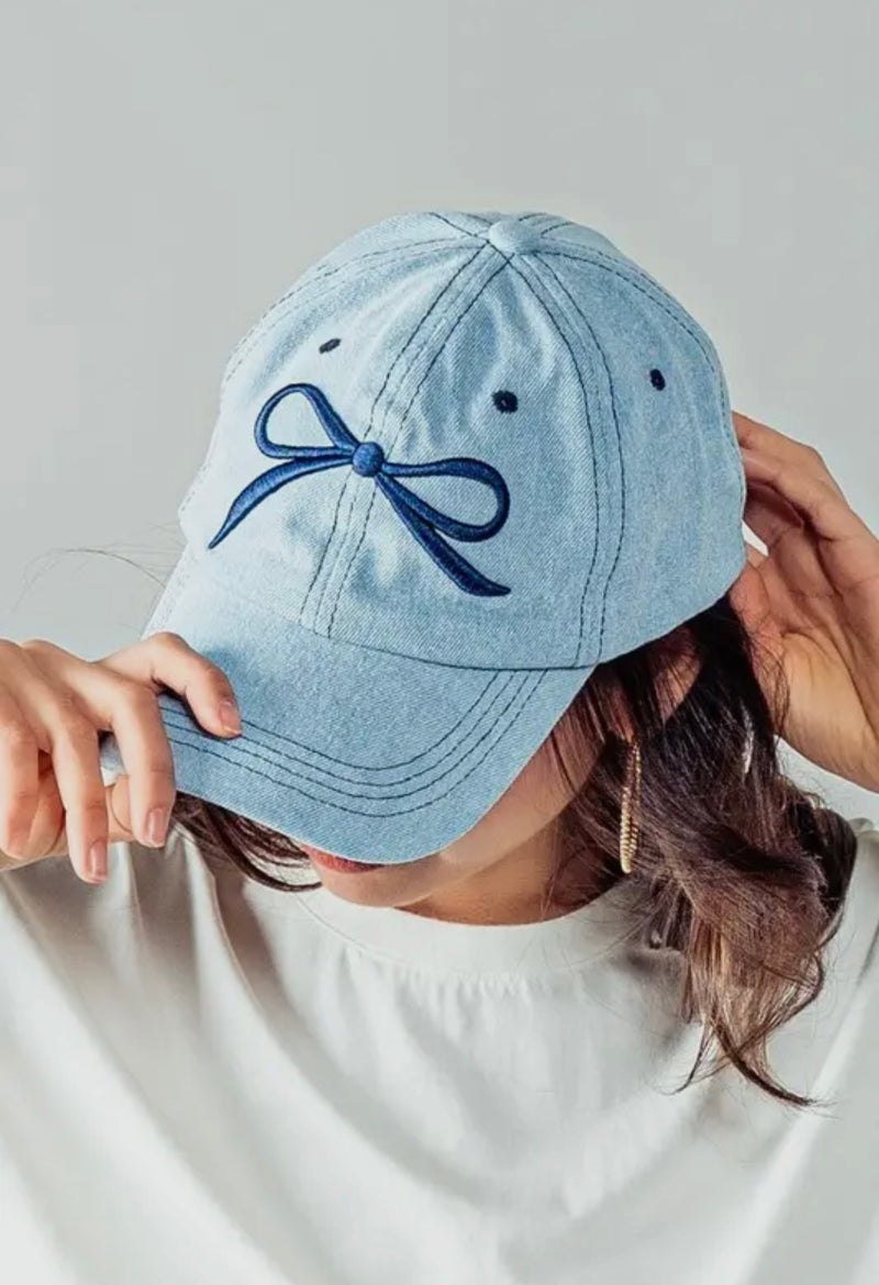 Urban Daizy Light Blue Baseball Cap with Dark Blue Bow