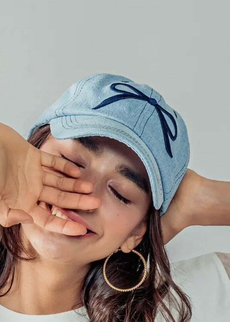 Urban Daizy Light Blue Baseball Cap with Dark Blue Bow