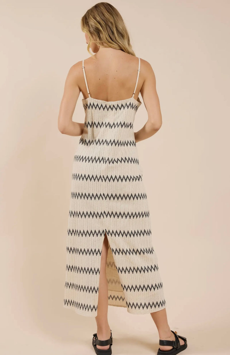 Sadie & Sage Ivory Navy Way Out Zig Zag Weave Maxi Dress