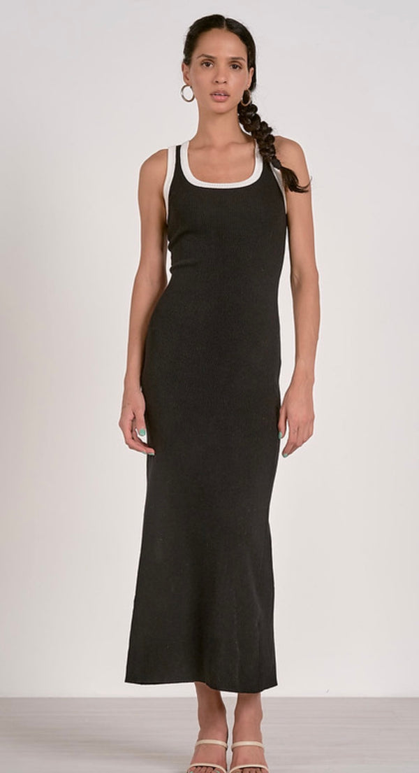 Elan Black w/White Detail Sleeveless Maxi Dress