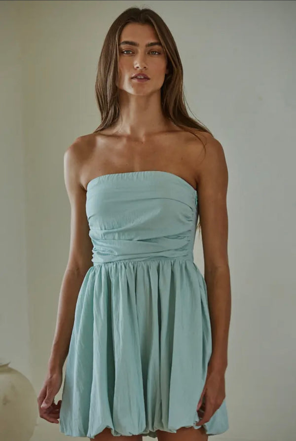 By Together Light Mint Tube Topped Strapless Bubble Mini Dress
