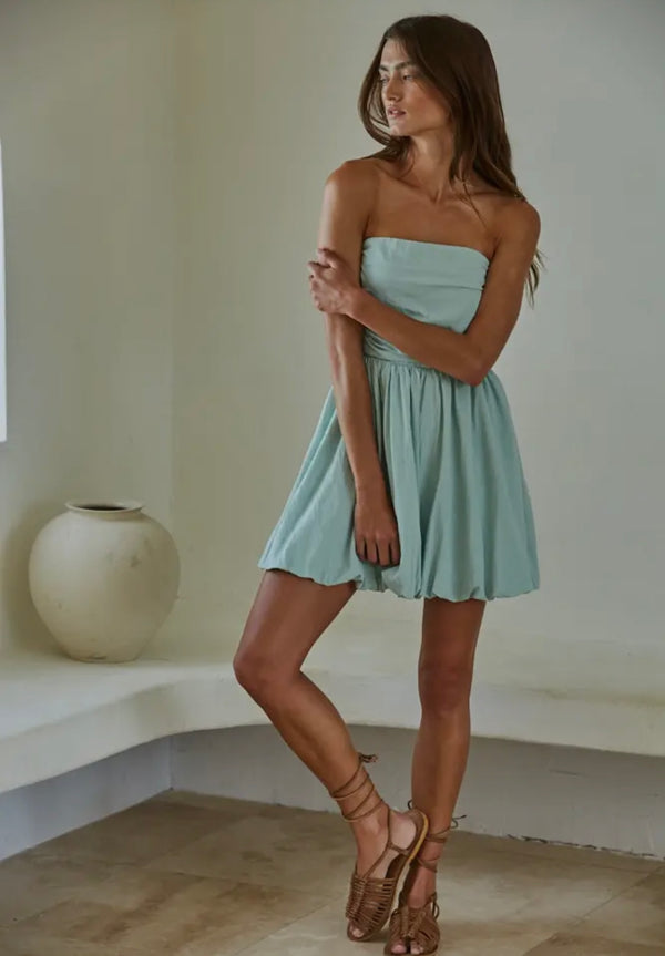 By Together Light Mint Tube Topped Strapless Bubble Mini Dress