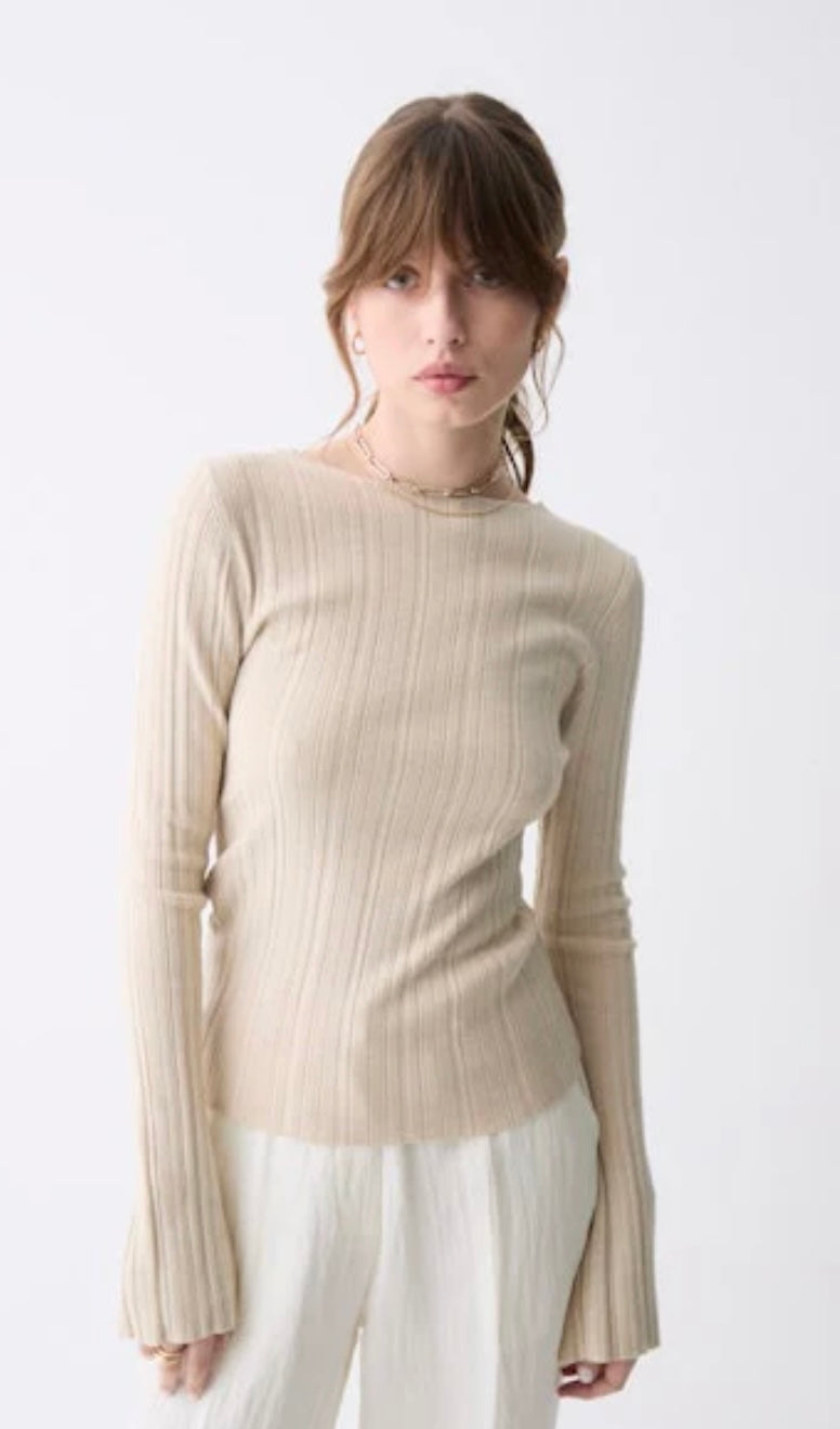 Deluc Ecru Sines Ribbed Long Sleeve Fitted Sweater