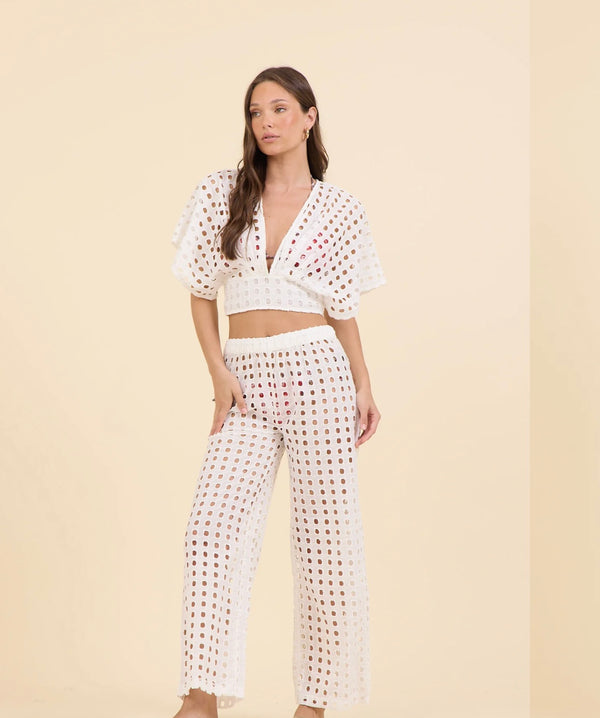 Vintage Havana White Box Eyelet Tie Waist Pant