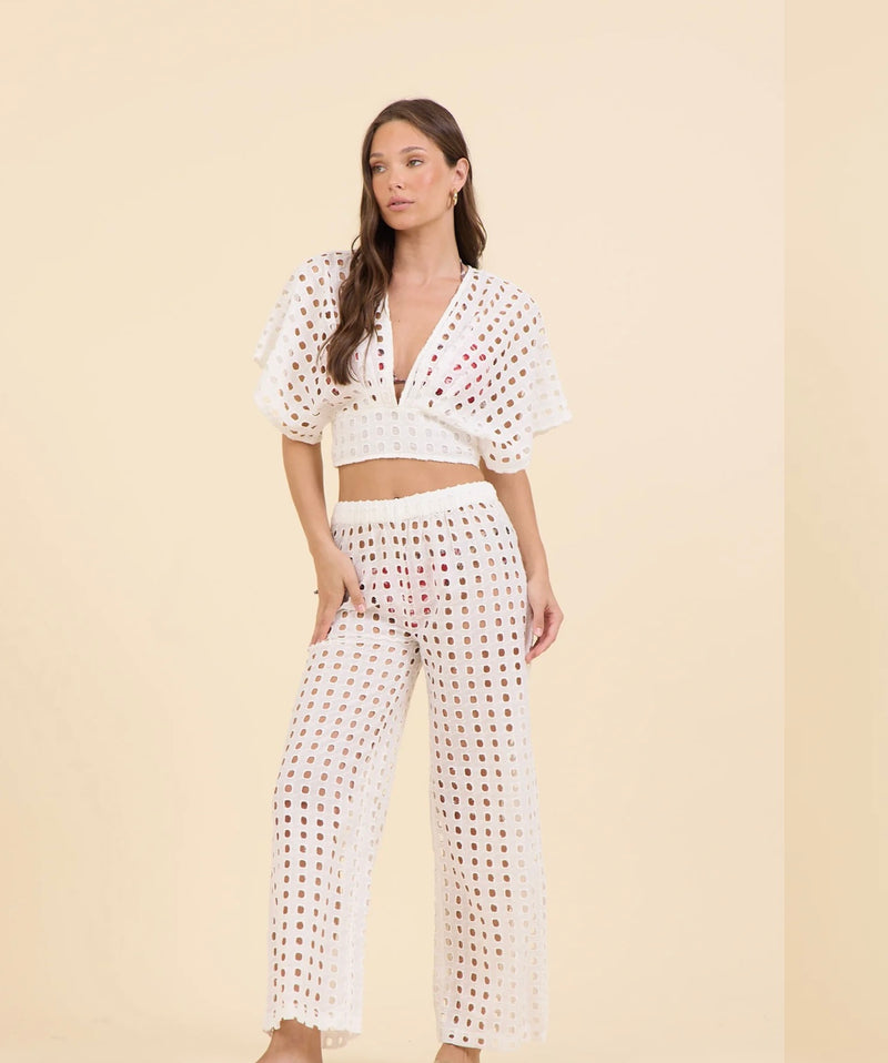 Vintage Havana White Box Eyelet Tie Waist Pant