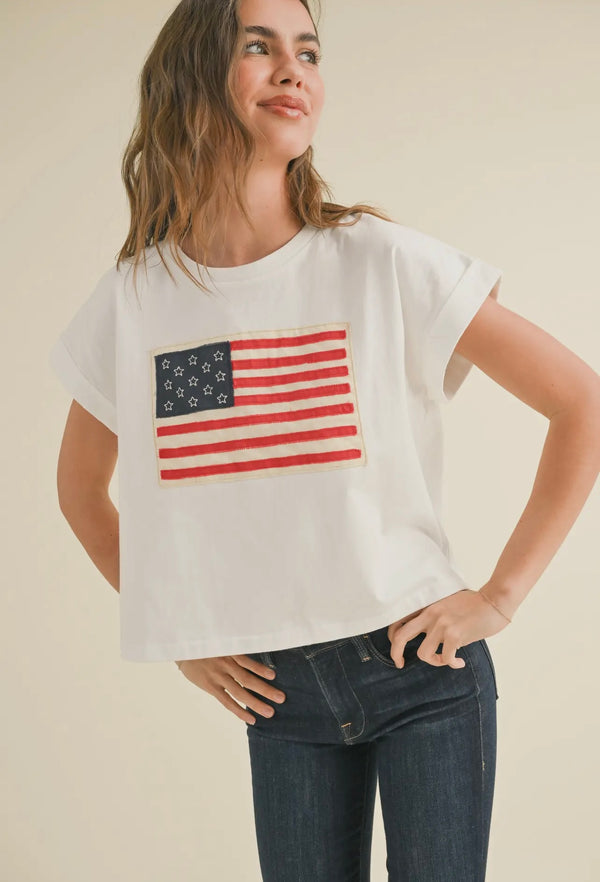 Miou Muse White Flag Copped Top