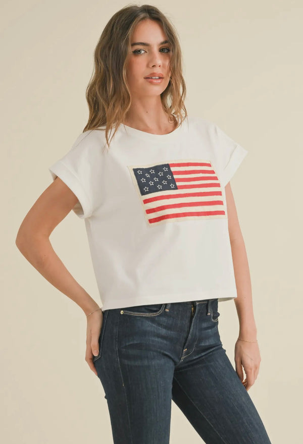 Miou Muse White Flag Copped Top
