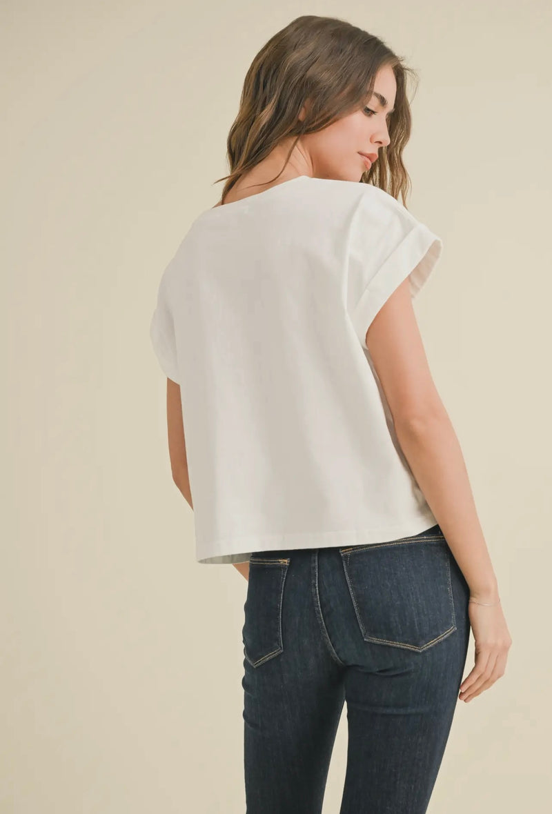 Miou Muse White Flag Copped Top