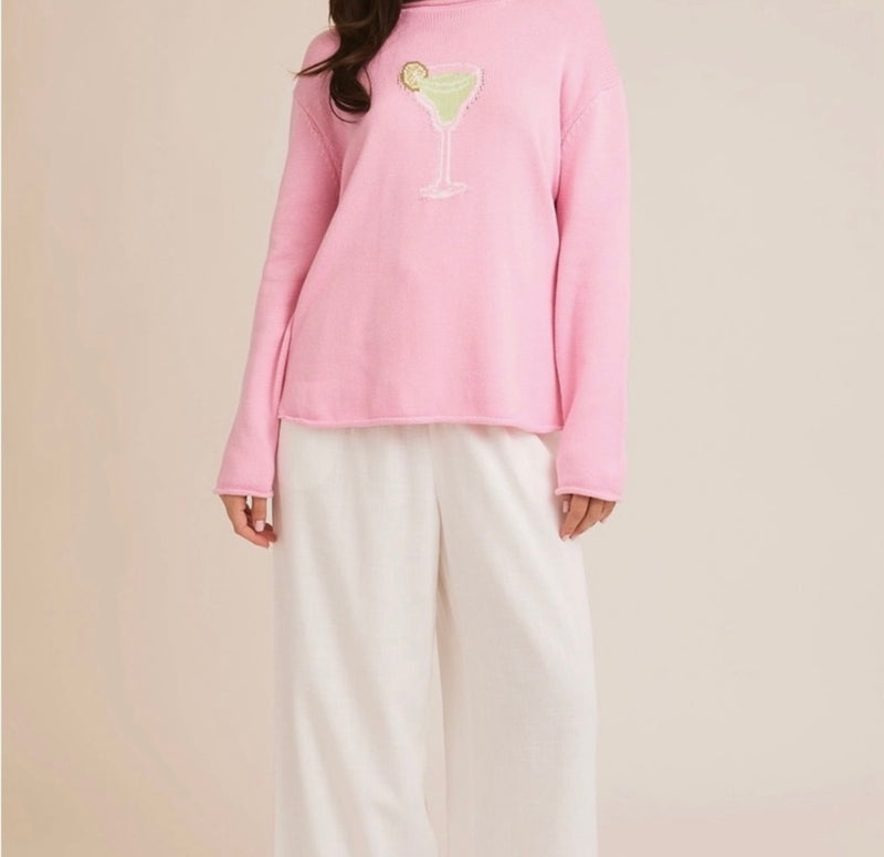 Gilli Pink/Green Round Neck Margarita Graphic Light Weight Sweater