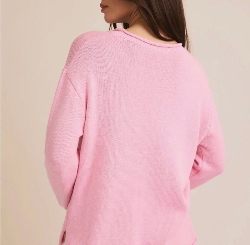 Gilli Pink/Green Round Neck Margarita Graphic Light Weight Sweater