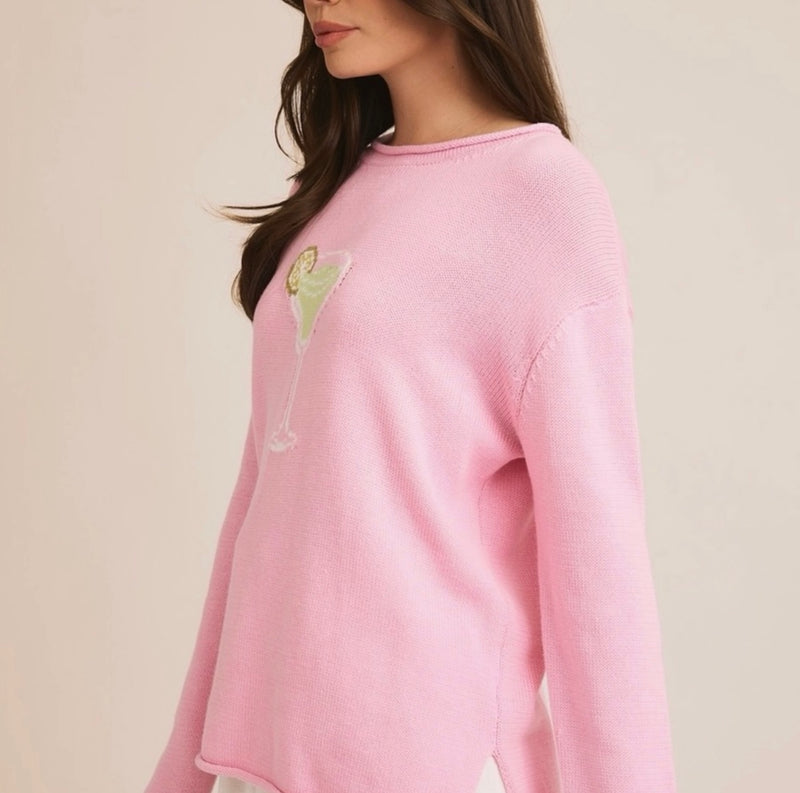 Gilli Pink/Green Round Neck Margarita Graphic Light Weight Sweater