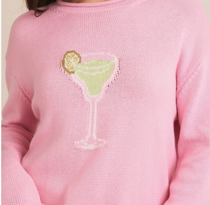 Gilli Pink/Green Round Neck Margarita Graphic Light Weight Sweater