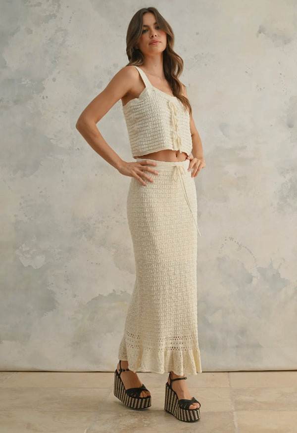 Miou Muse Beige Crochet Knitted Crop Top