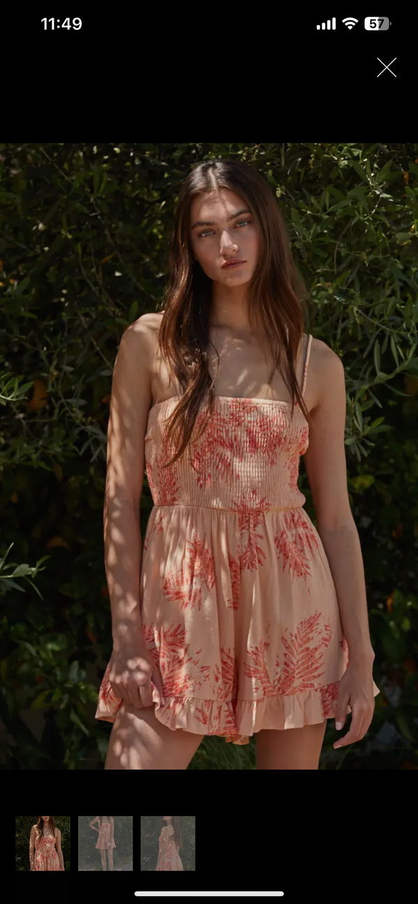 By Together Orange Multi Spaghetti Strap Ruffle Bottom Romper