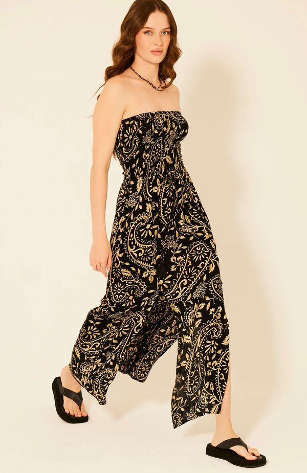 Bila 77 Ki Black Sleeveless Column Double Slit Lanai Max Dress