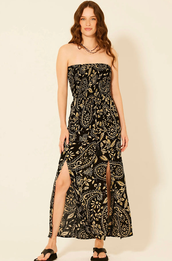 Bila 77 Ki Black Sleeveless Column Double Slit Lanai Max Dress
