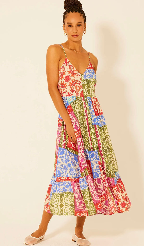 Bila 77 Sea Pearl Red Blue Pattern Spaghetti Strap Wilcox Maxi Dress