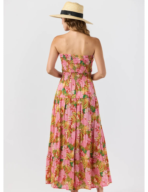 Tiare Hawaii Molokai Florals Lava Adjustable Tie Strapless Bodice Maxi Dress