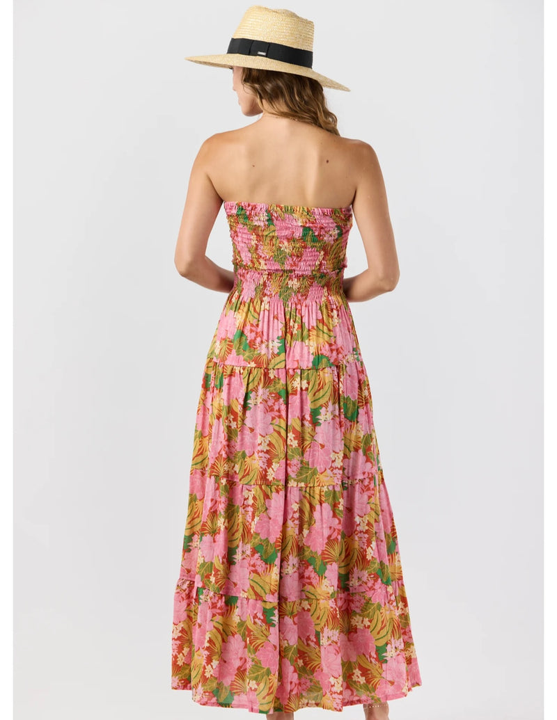 Tiare Hawaii Molokai Florals Lava Adjustable Tie Strapless Bodice Maxi Dress