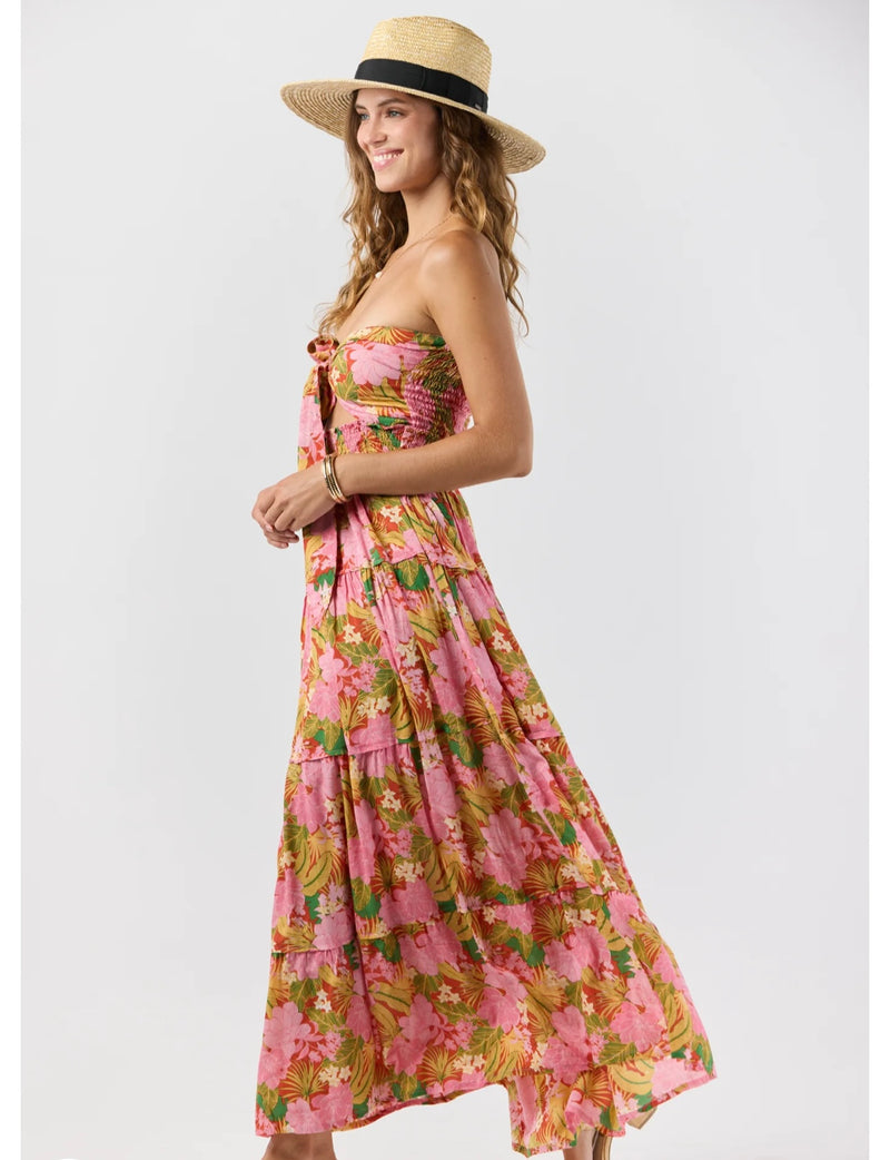Tiare Hawaii Molokai Florals Lava Adjustable Tie Strapless Bodice Maxi Dress