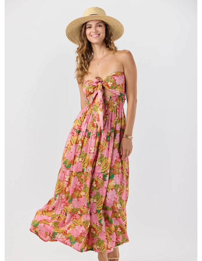 Tiare Hawaii Molokai Florals Lava Adjustable Tie Strapless Bodice Maxi Dress