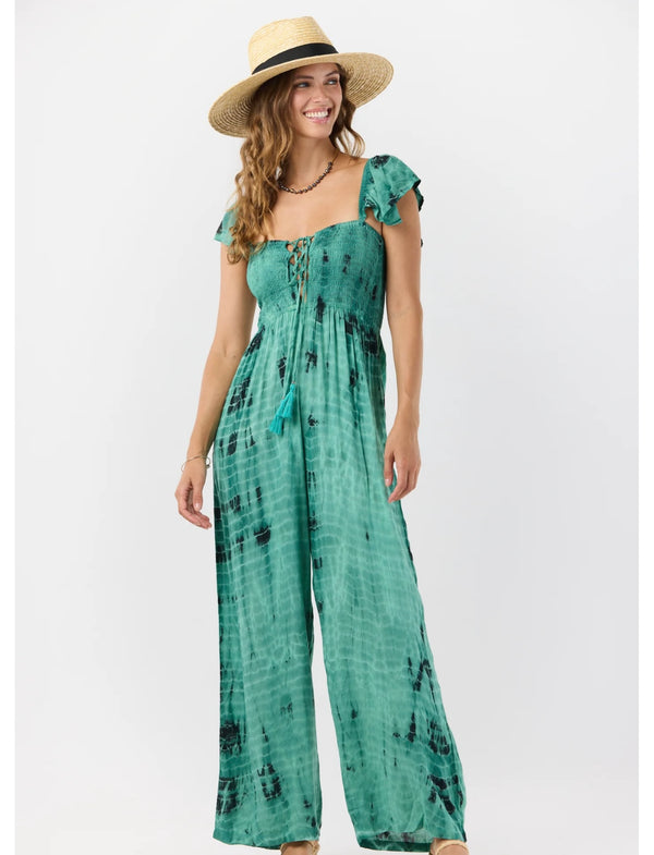 Tiare Hawaii Emerald Black Izzy Tie Front Flutter Sleeve Jumpsuit