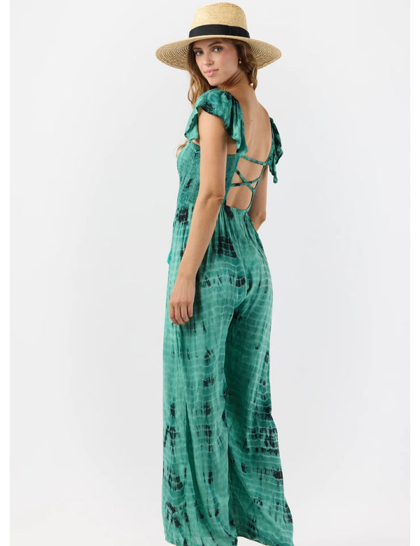 Tiare Hawaii Emerald Black Izzy Tie Front Flutter Sleeve Jumpsuit